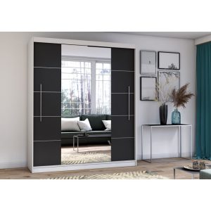 Idzczak Skapis-kupeja RICO ar spoguli 204 cm Balts ar melnu