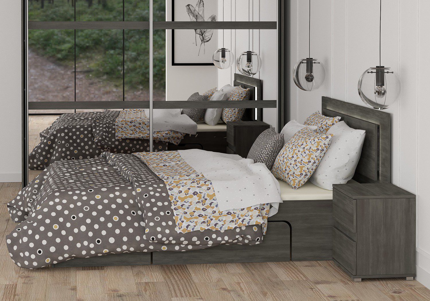 Gulta ar veļas kasti 160/200 - FABIO Norvēģijas melnā priede - Image 3