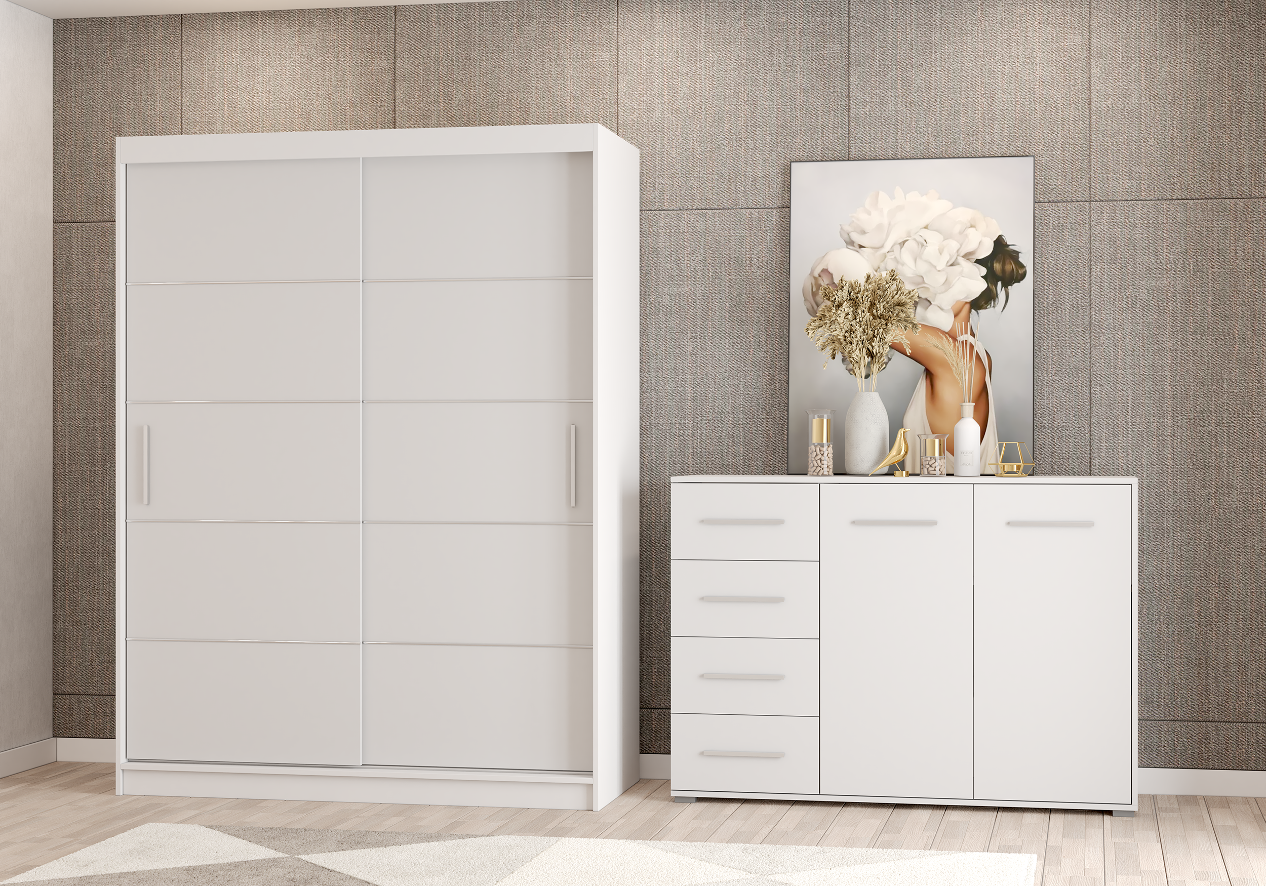 Iekļauts drēbju skapis un kumode VISTA 06 FRIDA 01 White Dąb sonoma - Image 3