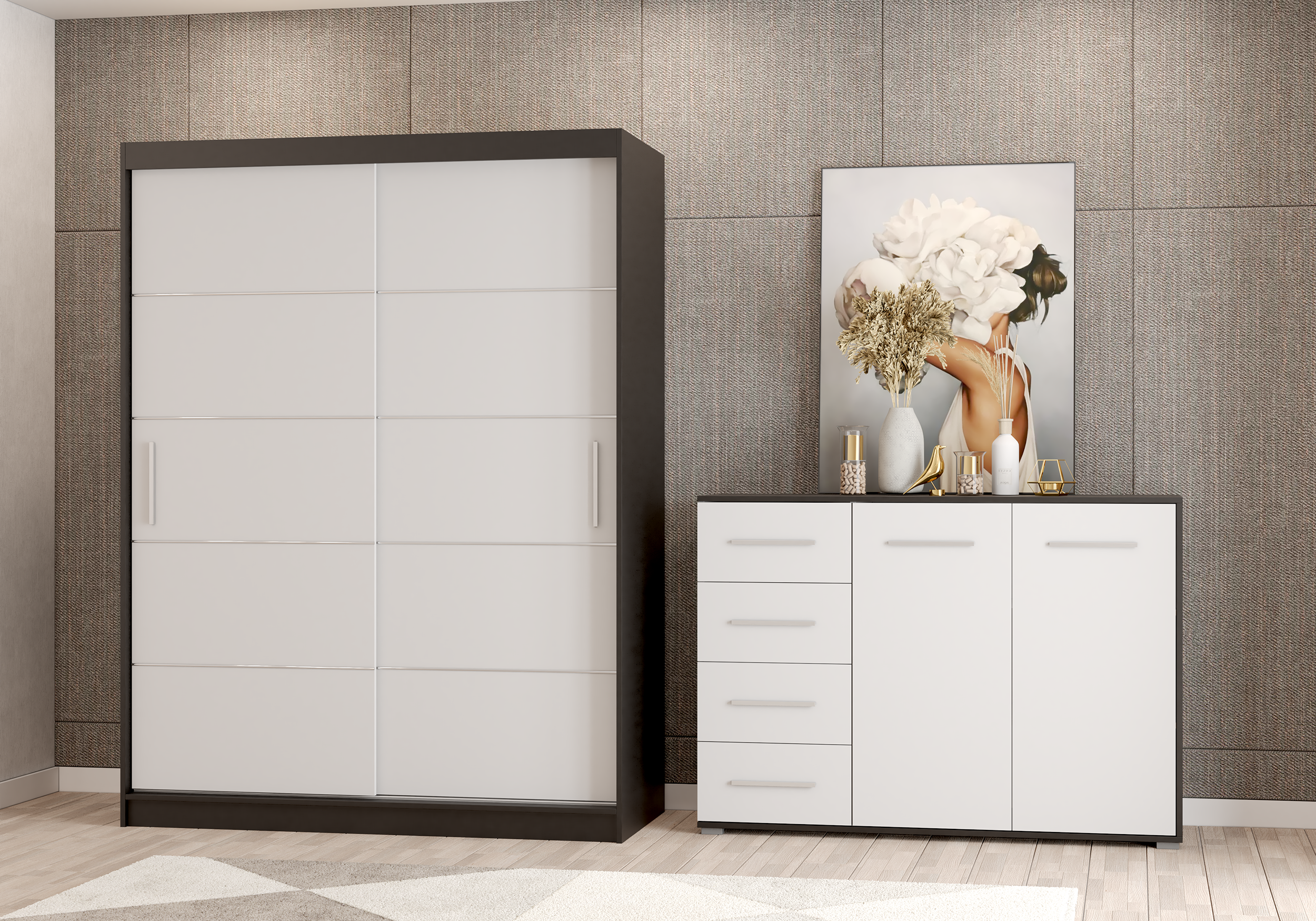 Iekļauts drēbju skapis un kumode VISTA 06 FRIDA 01 White Dąb sonoma - Image 4