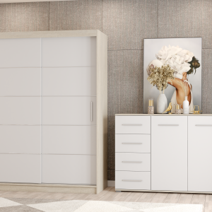 Iekļauts drēbju skapis un kumode VISTA 06 FRIDA 01 White Dąb sonoma