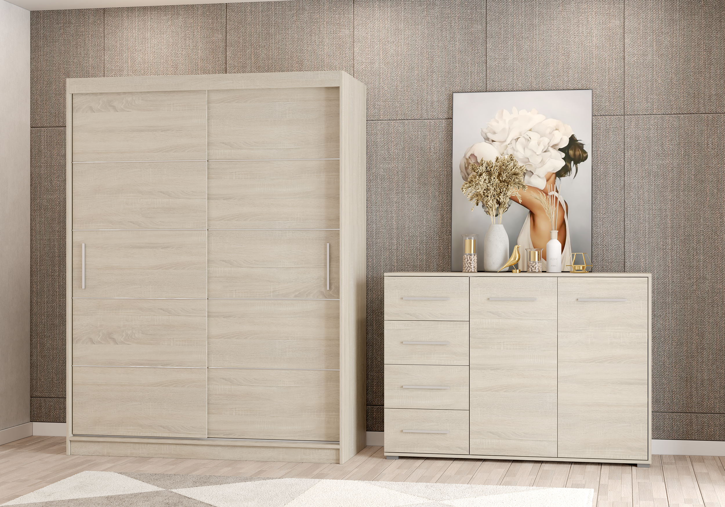Iekļauts drēbju skapis un kumode VISTA 06 FRIDA 01 White Dąb sonoma - Image 6