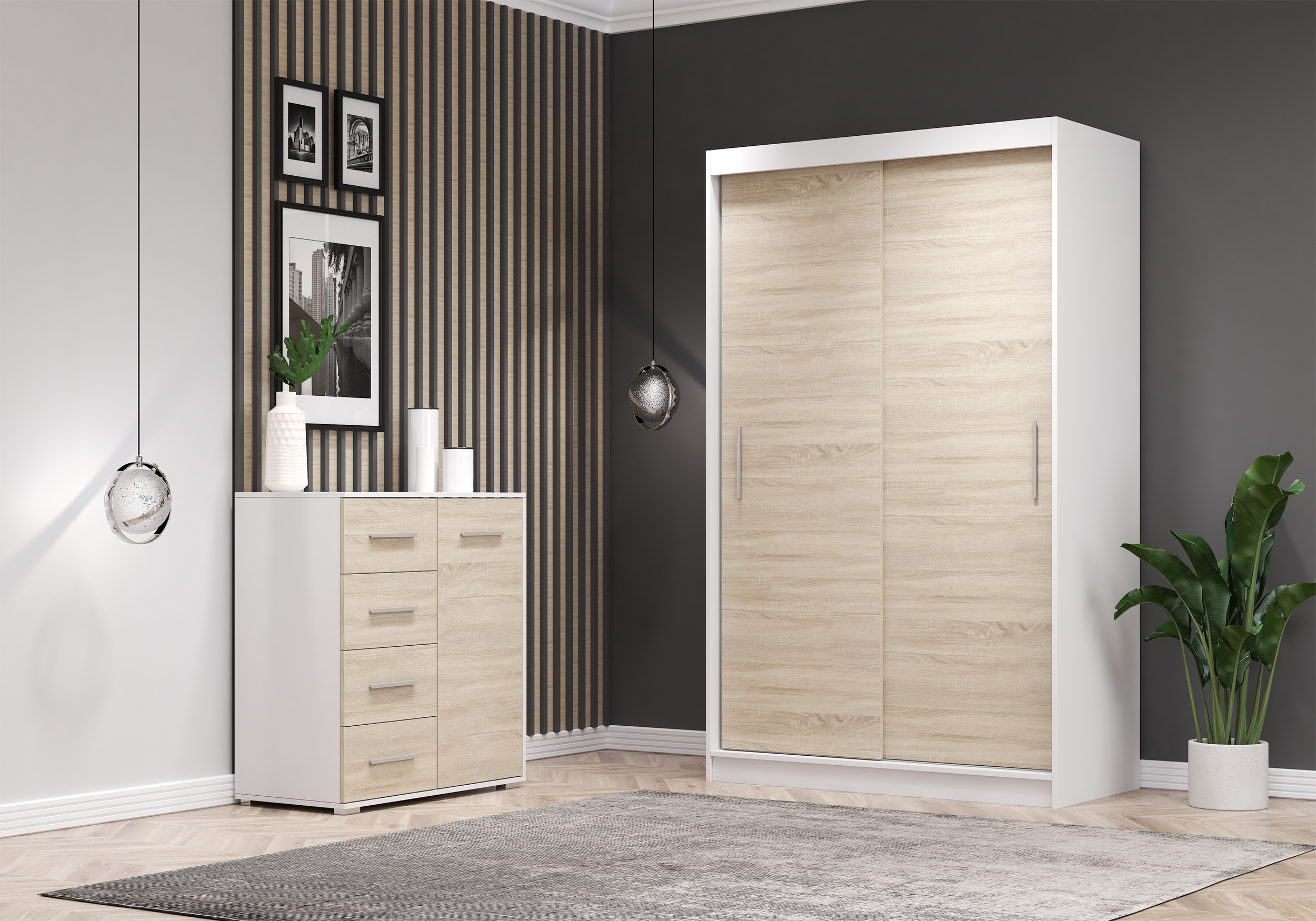 Iekļauts drēbju skapis un kumode NEOMI 04 FRIDA 01 MINI Dąb sonoma Dąb sonoma