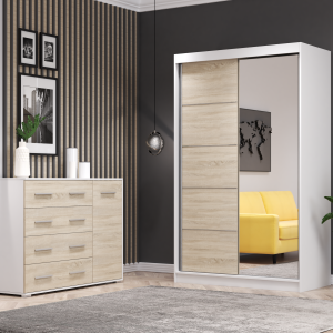 Iekļauts drēbju skapis un kumode NEOMI 05 FRIDA 02 Dąb sonoma Whitełar spoguli