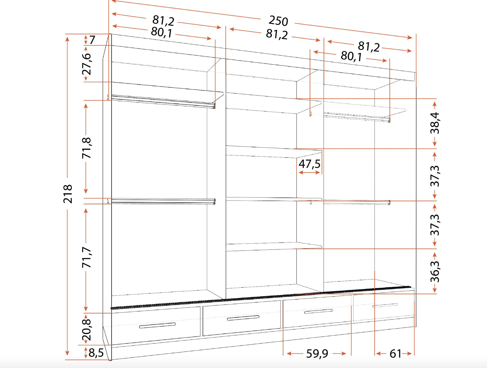 Skapis FLORENCE 250 cm matēts - Image 2