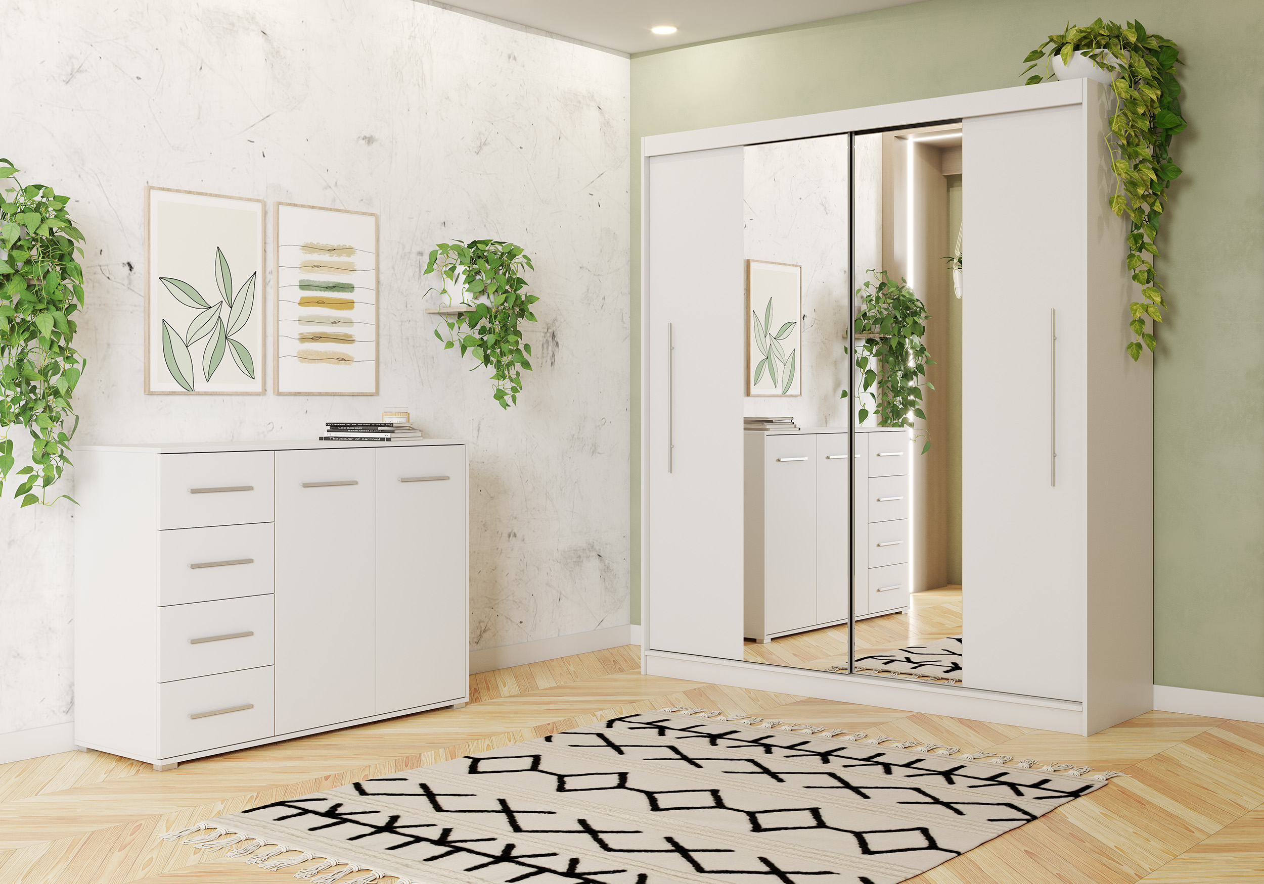 Iekļauts drēbju skapis un kumode RICO AND FRIDA 01 Black Black ar spoguli