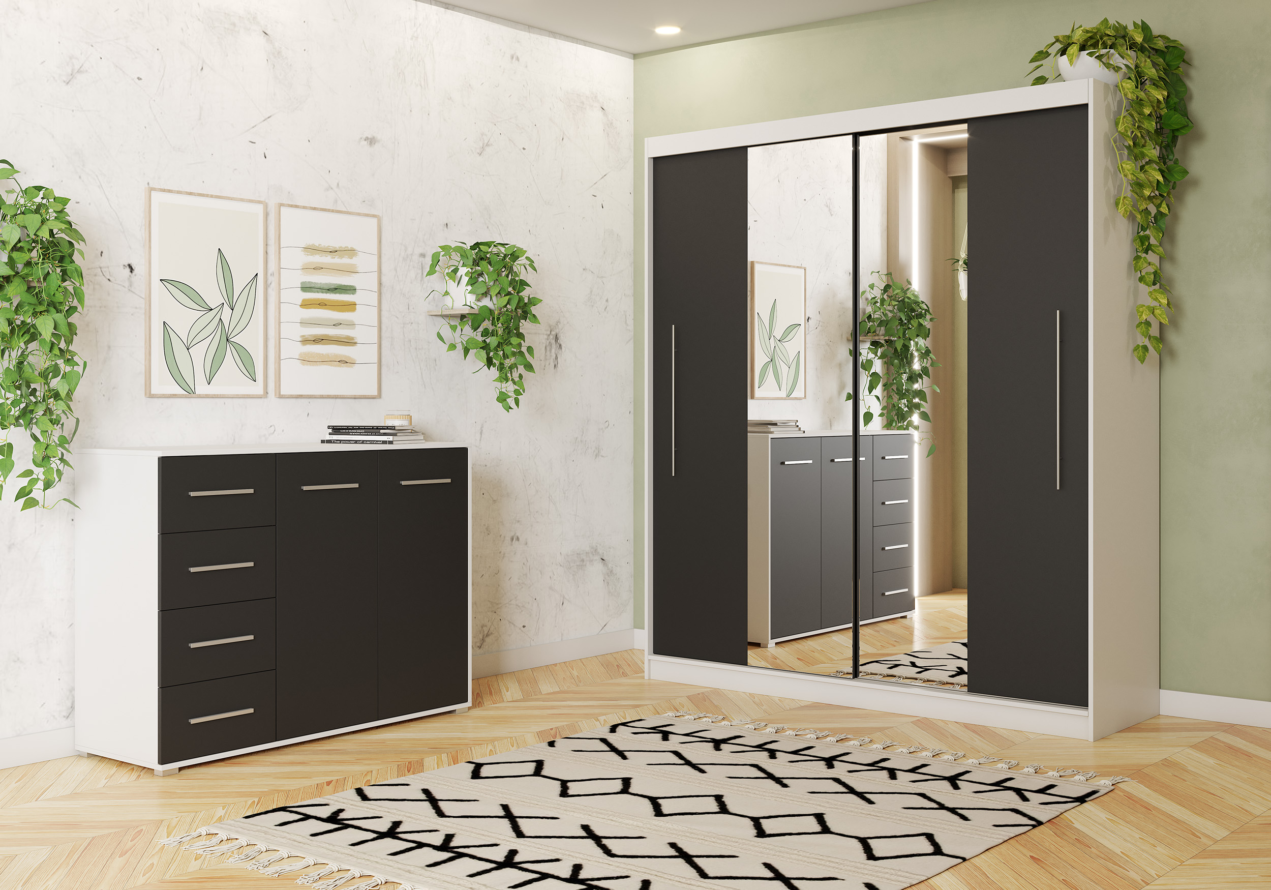 Iekļauts drēbju skapis un kumode RICO AND FRIDA 01 Black Black ar spoguli - Image 2