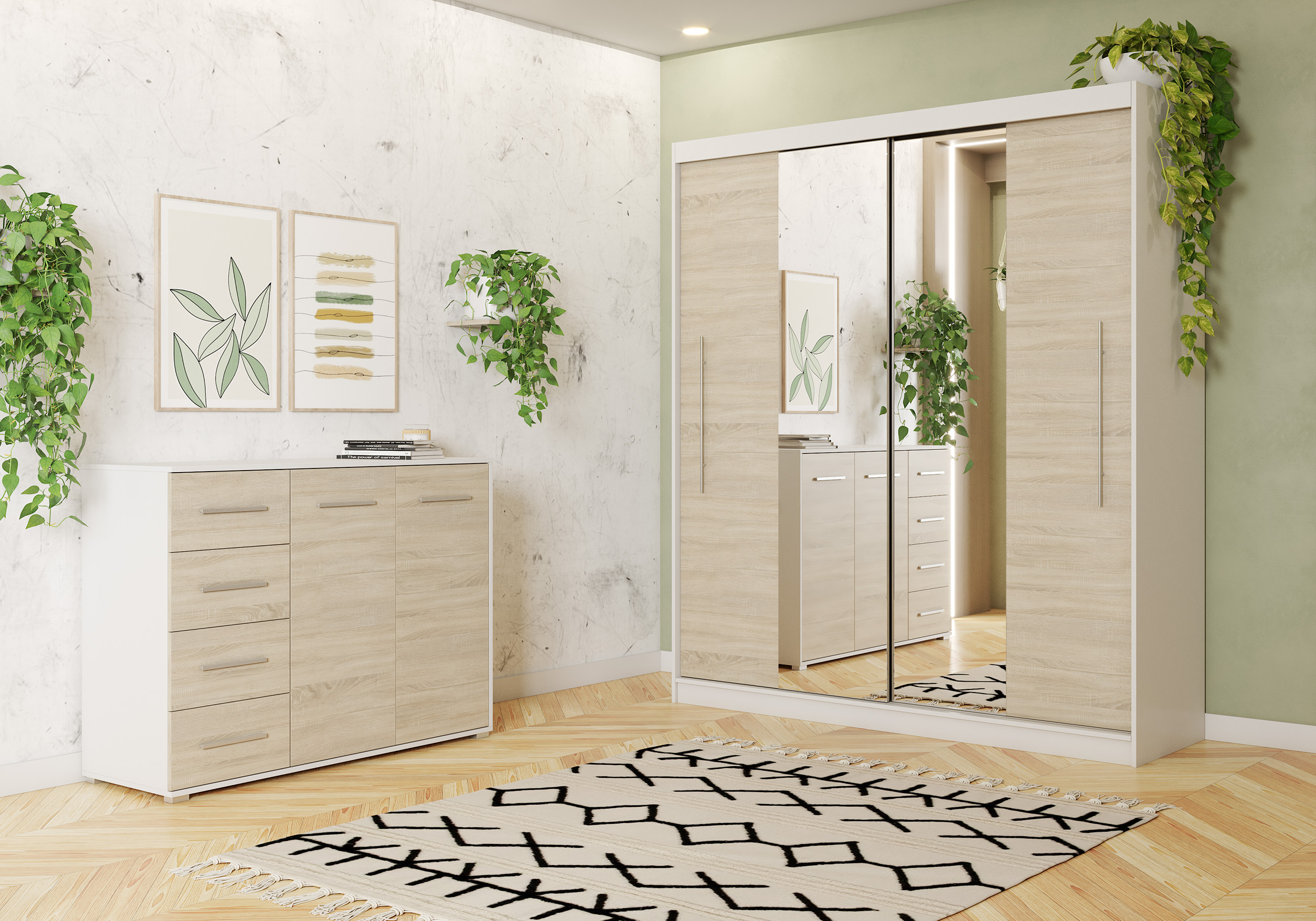 Iekļauts drēbju skapis un kumode RICO AND FRIDA 01 Black Black ar spoguli - Image 3