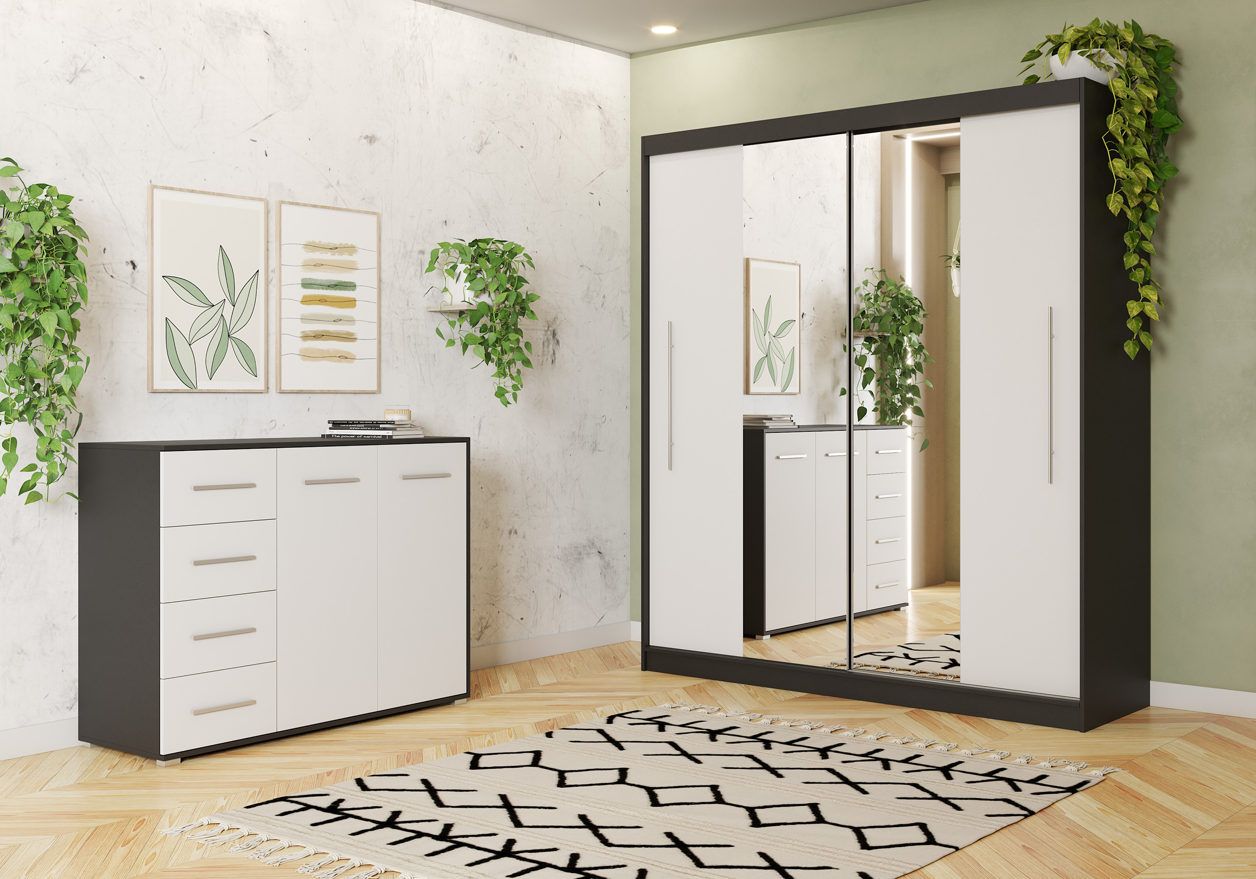 Iekļauts drēbju skapis un kumode RICO AND FRIDA 01 Black Black ar spoguli - Image 4