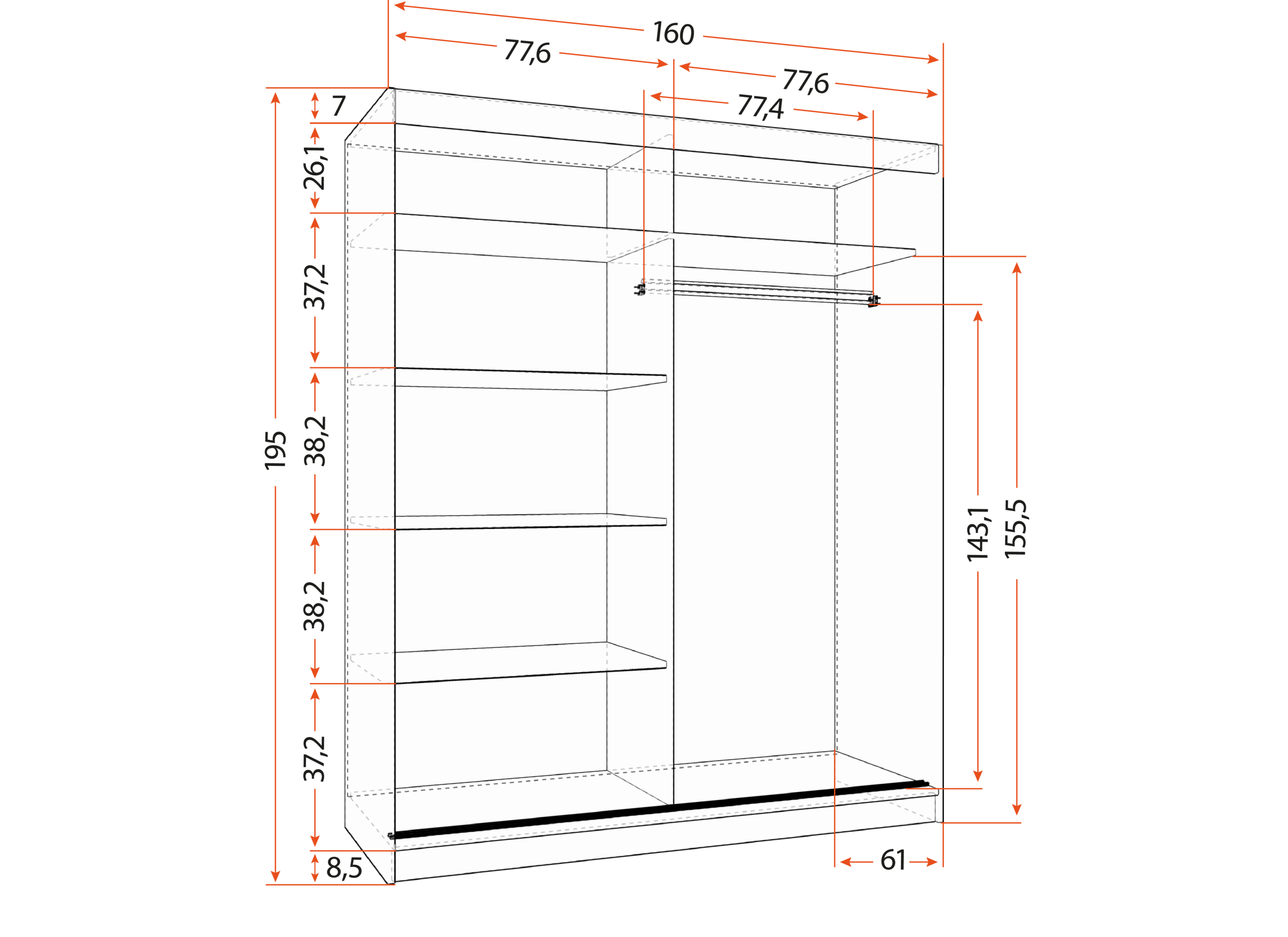 Skapis ar bīdāmām durvīm BONO 06 160 cm - Image 2