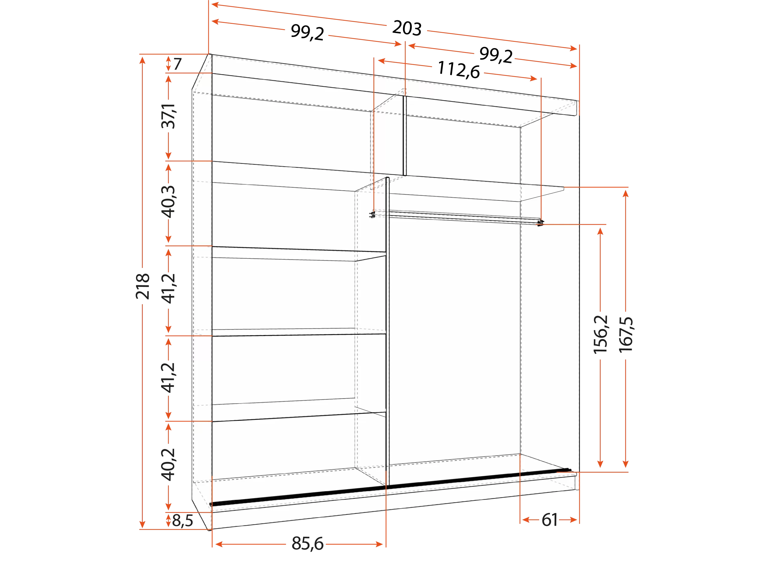 Skapis ar bīdāmām durvīm MULTI 35a 233 cm - Image 5