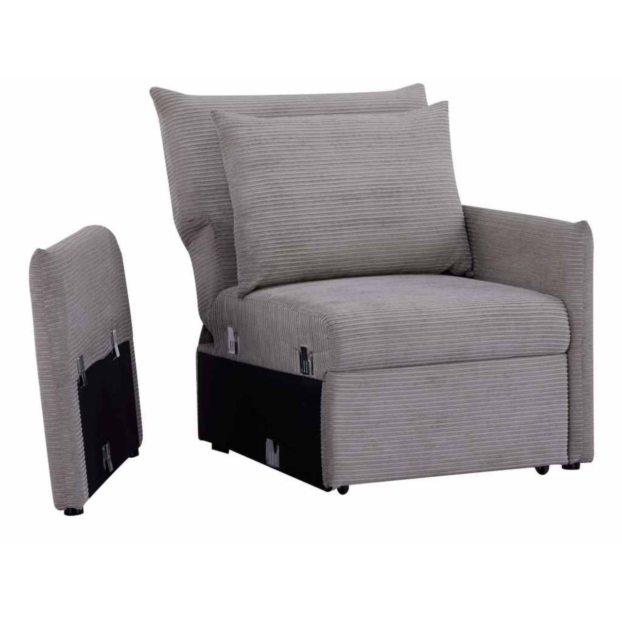 KAMPIS Pelēks Velūra Atpūtas Krēsls - Image 6