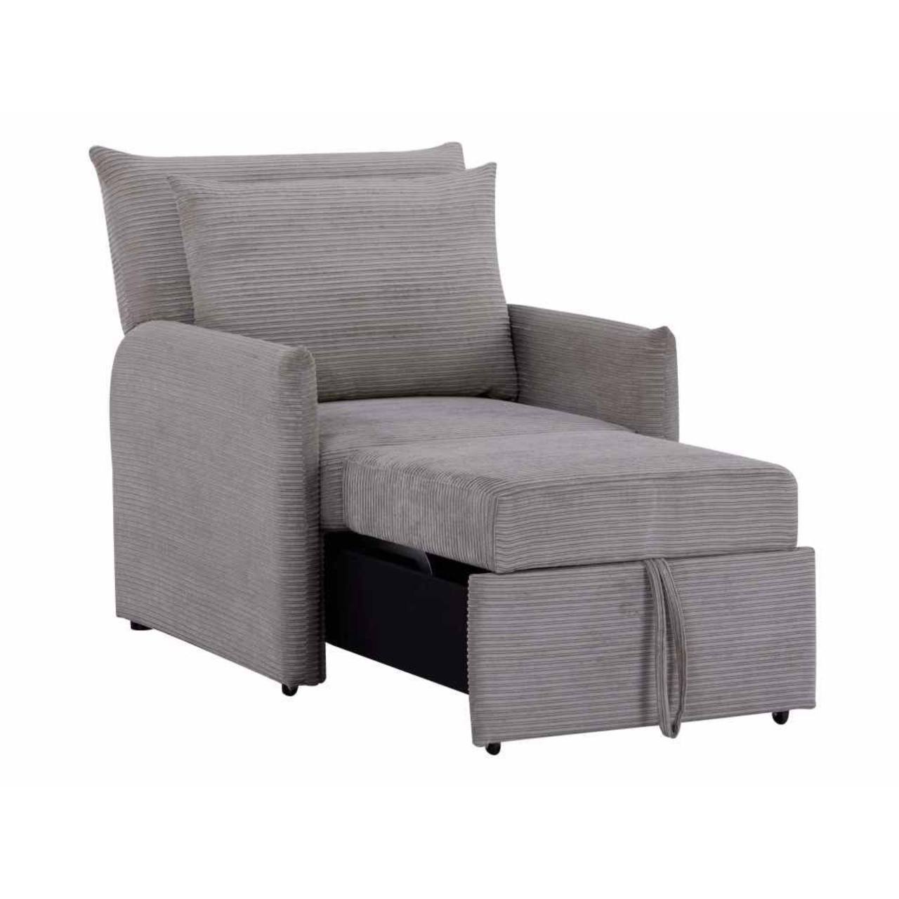 KAMPIS Pelēks Velūra Atpūtas Krēsls - Image 8