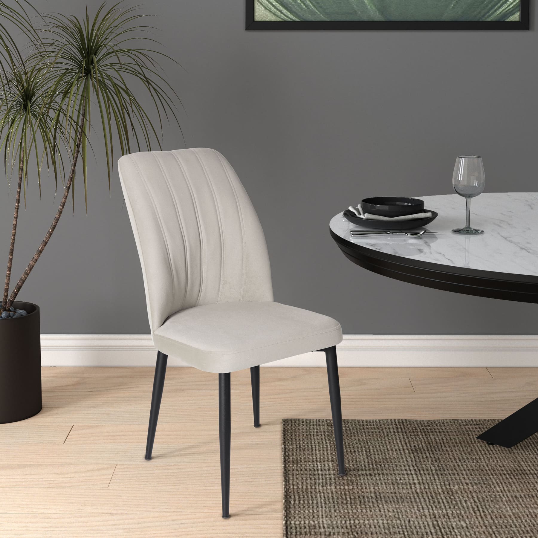 VAREL Gaiši Pelēks Velūra Krēsls - Image 3